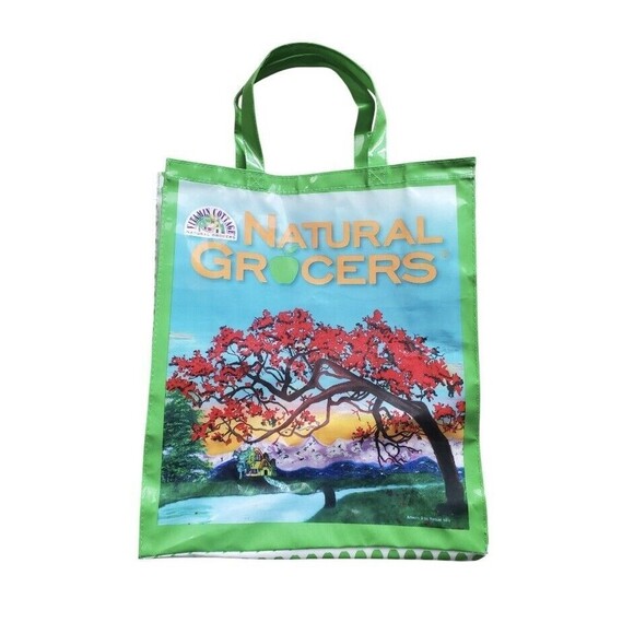 Natural Grocers Shopping Bag Large Vinyl Tote Reusable Art Raquel Isely Cherry - Picture 1 of 2